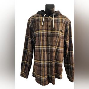 [Kolby[Hooded Plaid Flannel Button Down Shirt Jacket Mens Medium